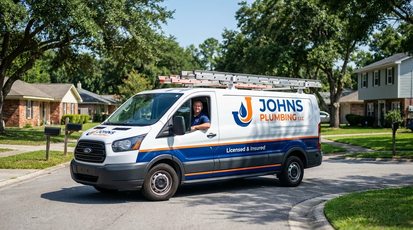 Johns Plumbing LLC service van in Greenwood, IN