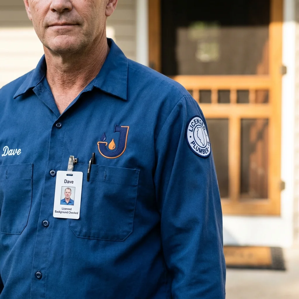 Licensed plumber showing ID badge in Greenwood, IN