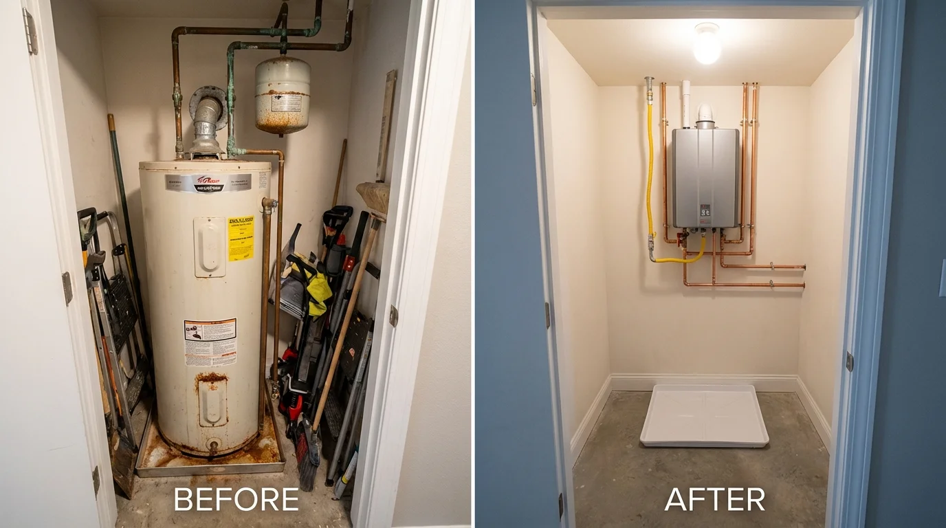 Tank water heater versus wall-mounted tankless unit comparison for Greenwood, IN homeowners